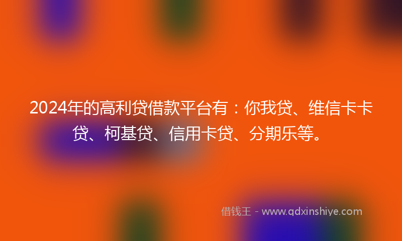 2024年的高利贷借款平台有：你我贷、维信卡卡贷、柯基贷、信用卡贷、分期乐等。