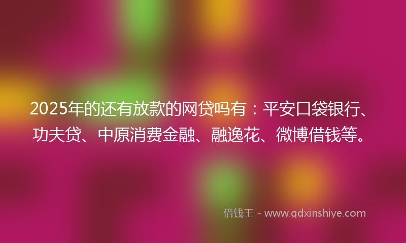 2025年的还有放款的网贷吗有：平安口袋银行、功夫贷、中原消费金融、融逸花、微博借钱等。