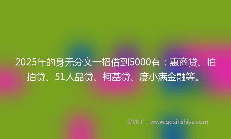 2025年的身无分文一招借到5000有：惠商贷、拍拍贷、51人品贷、柯基贷、度小满金融等。