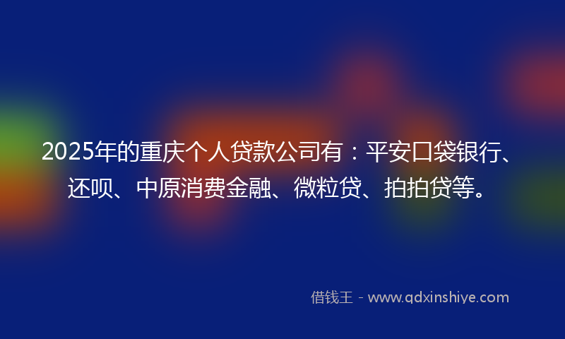 2025年的重庆个人贷款公司有：平安口袋银行、还呗、中原消费金融、微粒贷、拍拍贷等。