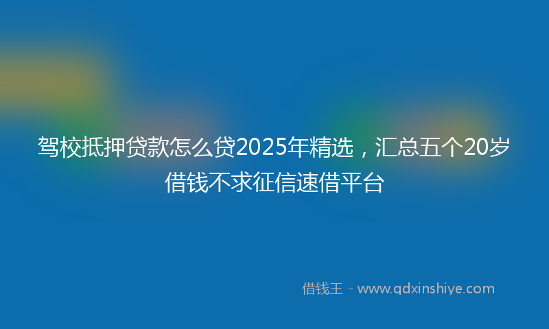 驾校抵押贷款怎么贷2025年精选，汇总五个20岁借钱不求征信速借平台