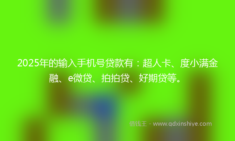 2025年的输入手机号贷款有：超人卡、度小满金融、e微贷、拍拍贷、好期贷等。