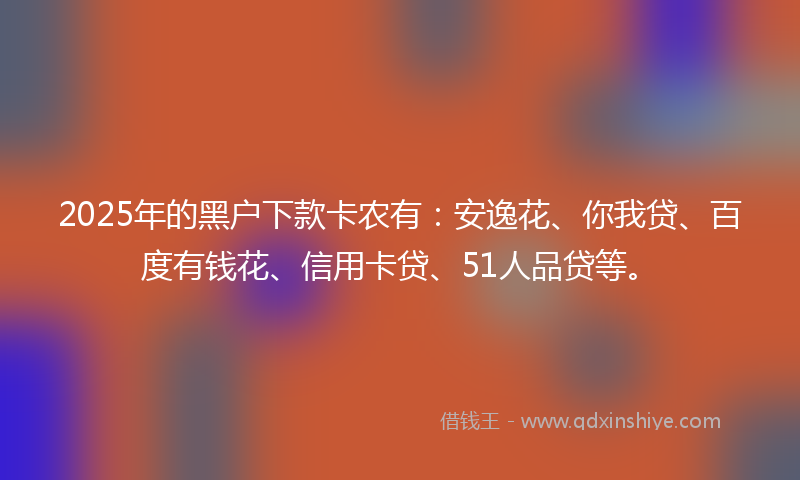 2025年的黑户下款卡农有：安逸花、你我贷、百度有钱花、信用卡贷、51人品贷等。