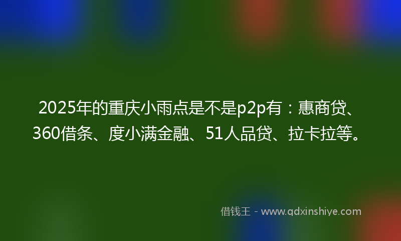 2025年的重庆小雨点是不是p2p有：惠商贷、360借条、度小满金融、51人品贷、拉卡拉等。