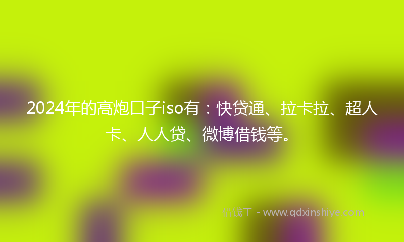 2024年的高炮口子iso有：快贷通、拉卡拉、超人卡、人人贷、微博借钱等。
