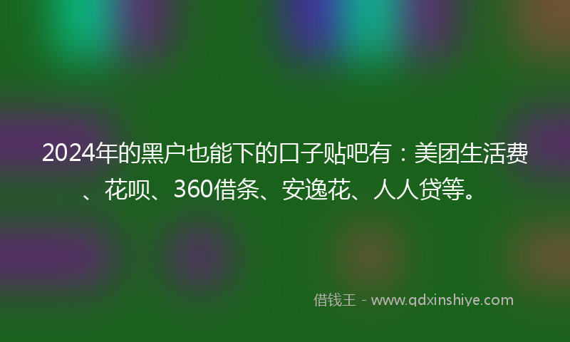 2024年的黑户也能下的口子贴吧有：美团生活费、花呗、360借条、安逸花、人人贷等。