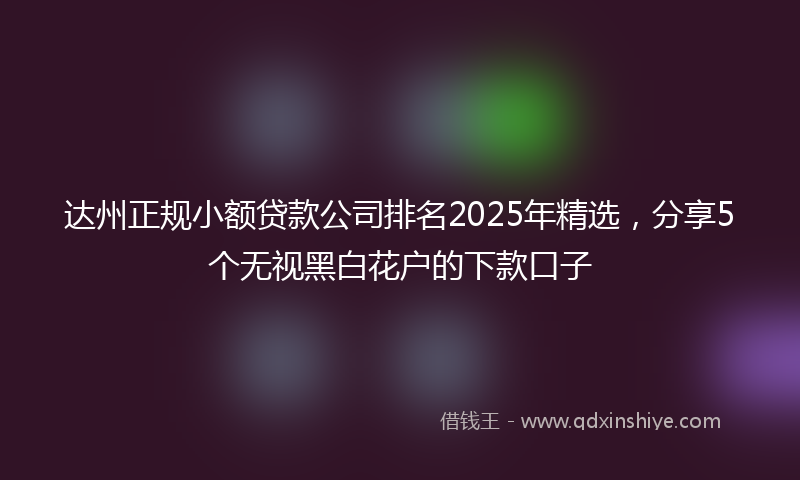 达州正规小额贷款公司排名2025年精选，分享5个无视黑白花户的下款口子