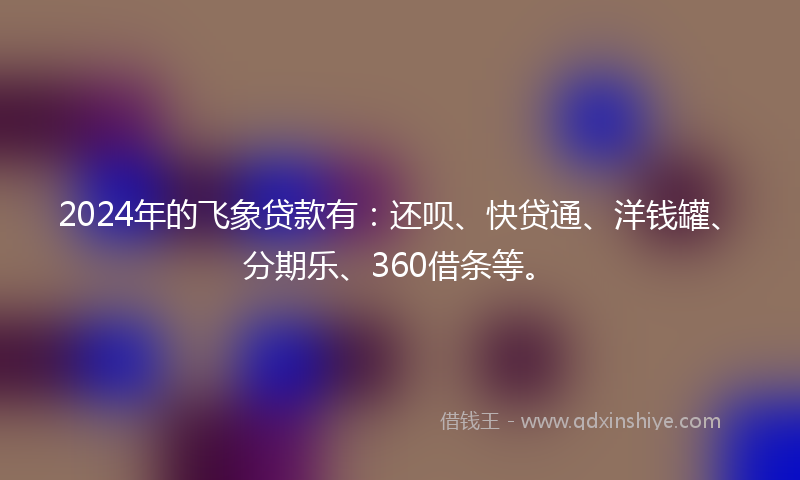 2024年的飞象贷款有：还呗、快贷通、洋钱罐、分期乐、360借条等。
