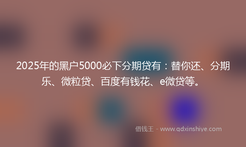 2025年的黑户5000必下分期贷有：替你还、分期乐、微粒贷、百度有钱花、e微贷等。