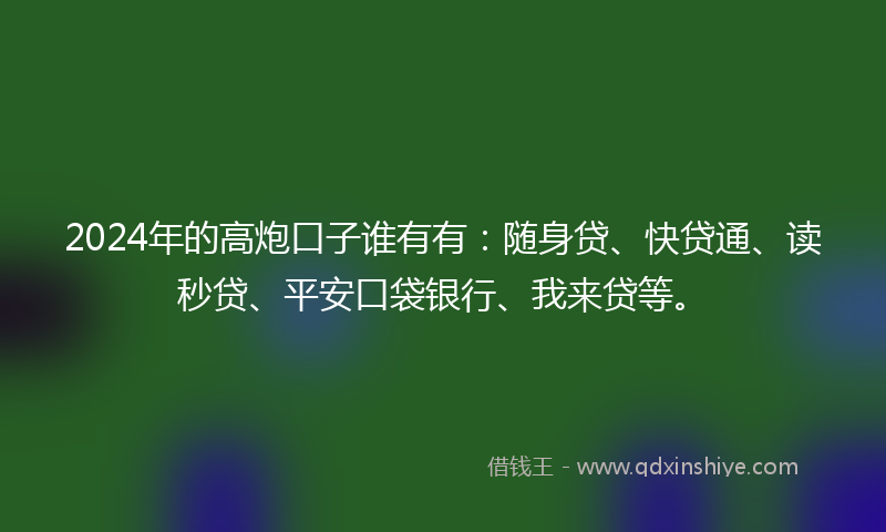 2024年的高炮口子谁有有：随身贷、快贷通、读秒贷、平安口袋银行、我来贷等。