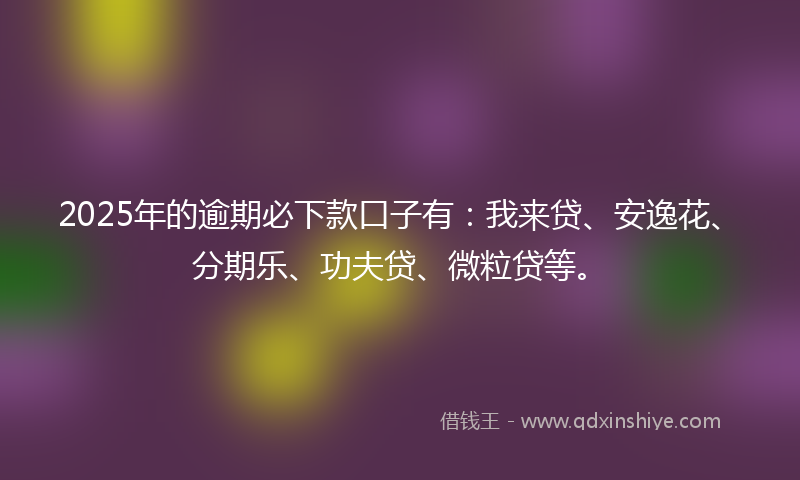 2025年的逾期必下款口子有：我来贷、安逸花、分期乐、功夫贷、微粒贷等。