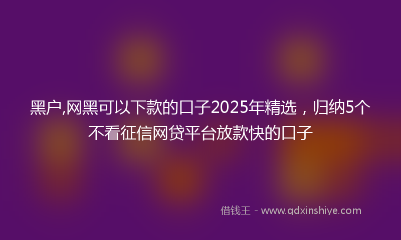 黑户,网黑可以下款的口子2025年精选，归纳5个不看征信网贷平台放款快的口子