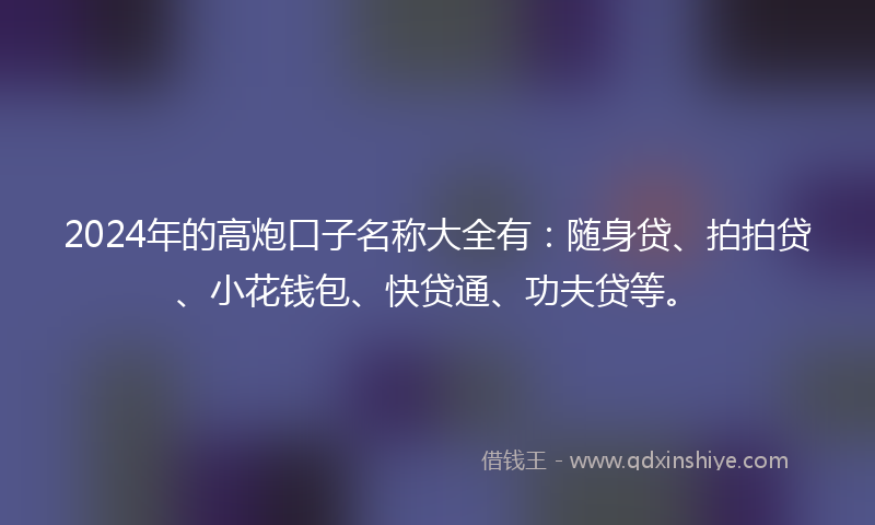 2024年的高炮口子名称大全有：随身贷、拍拍贷、小花钱包、快贷通、功夫贷等。