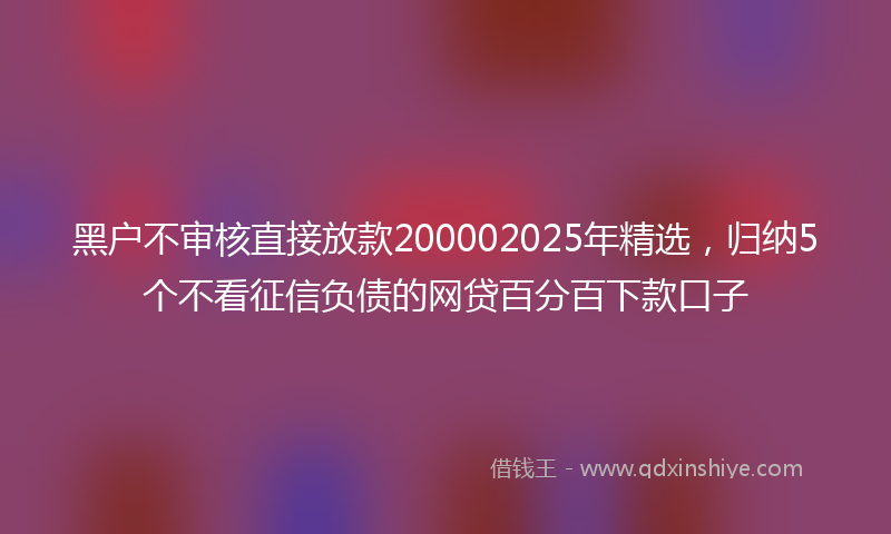黑户不审核直接放款200002025年精选，归纳5个不看征信负债的网贷百分百下款口子