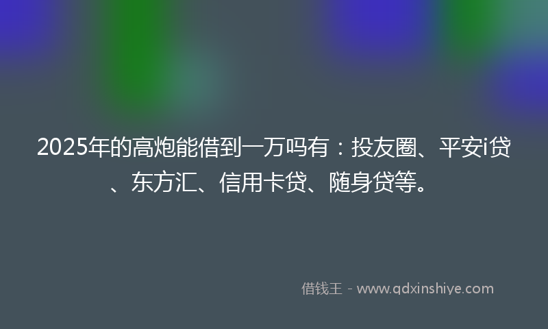 2025年的高炮能借到一万吗有：投友圈、平安i贷、东方汇、信用卡贷、随身贷等。