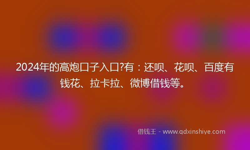 2024年的高炮口子入口?有：还呗、花呗、百度有钱花、拉卡拉、微博借钱等。