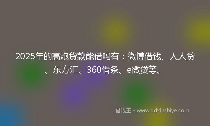 2025年的高炮贷款能借吗有：微博借钱、人人贷、东方汇、360借条、e微贷等。