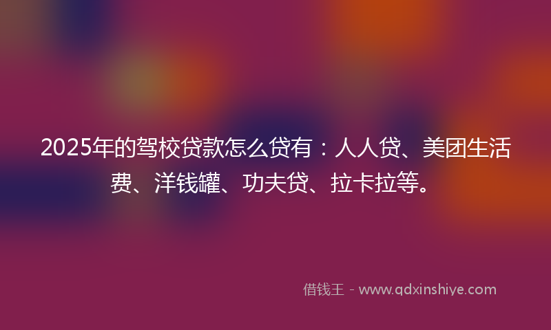 2025年的驾校贷款怎么贷有：人人贷、美团生活费、洋钱罐、功夫贷、拉卡拉等。