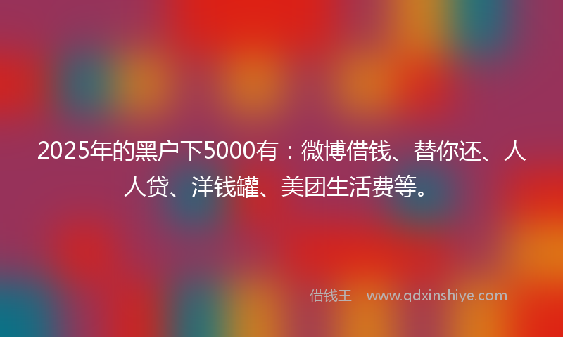 2025年的黑户下5000有：微博借钱、替你还、人人贷、洋钱罐、美团生活费等。