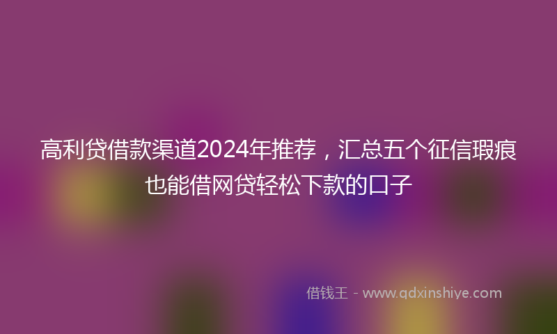 高利贷借款渠道2024年推荐，汇总五个征信瑕疵也能借网贷轻松下款的口子