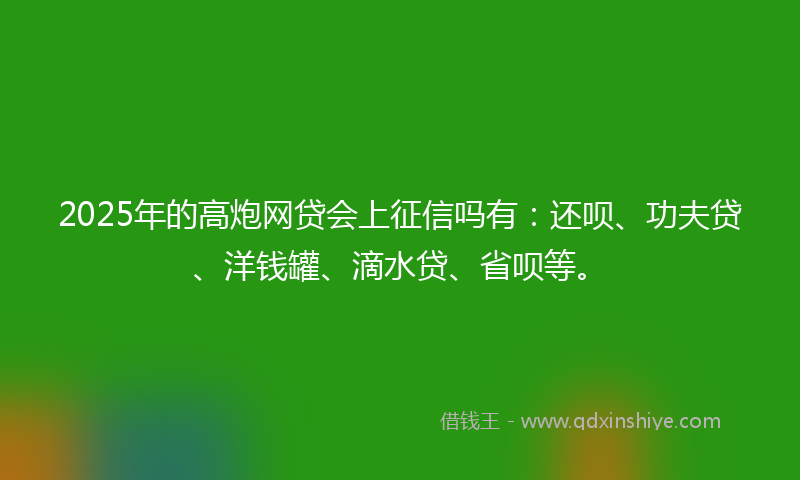 2025年的高炮网贷会上征信吗有：还呗、功夫贷、洋钱罐、滴水贷、省呗等。