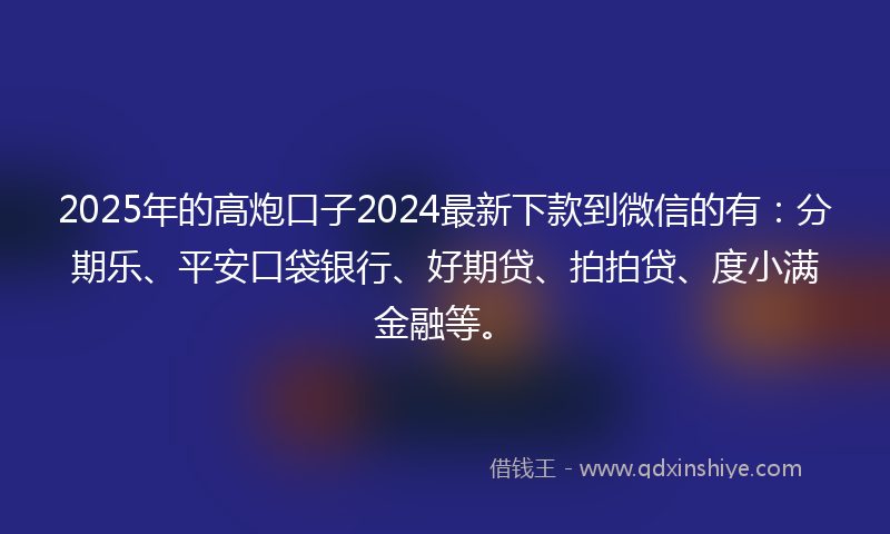 2025年的高炮口子2024最新下款到微信的有：分期乐、平安口袋银行、好期贷、拍拍贷、度小满金融等。