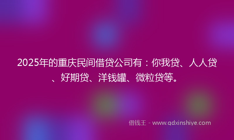 2025年的重庆民间借贷公司有：你我贷、人人贷、好期贷、洋钱罐、微粒贷等。