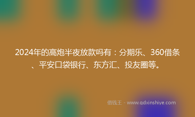 2024年的高炮半夜放款吗有：分期乐、360借条、平安口袋银行、东方汇、投友圈等。