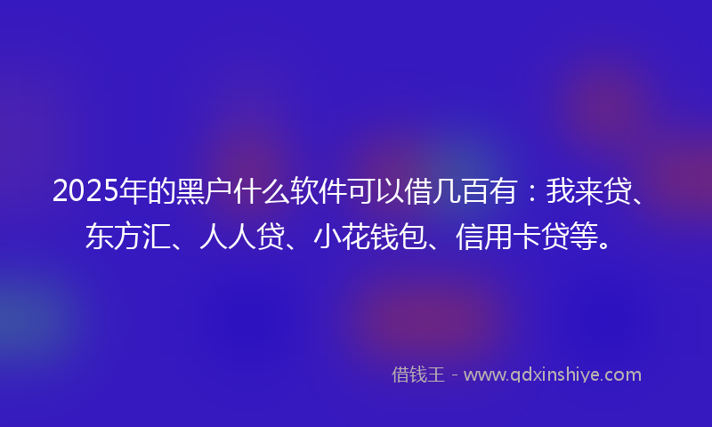 2025年的黑户什么软件可以借几百有：我来贷、东方汇、人人贷、小花钱包、信用卡贷等。