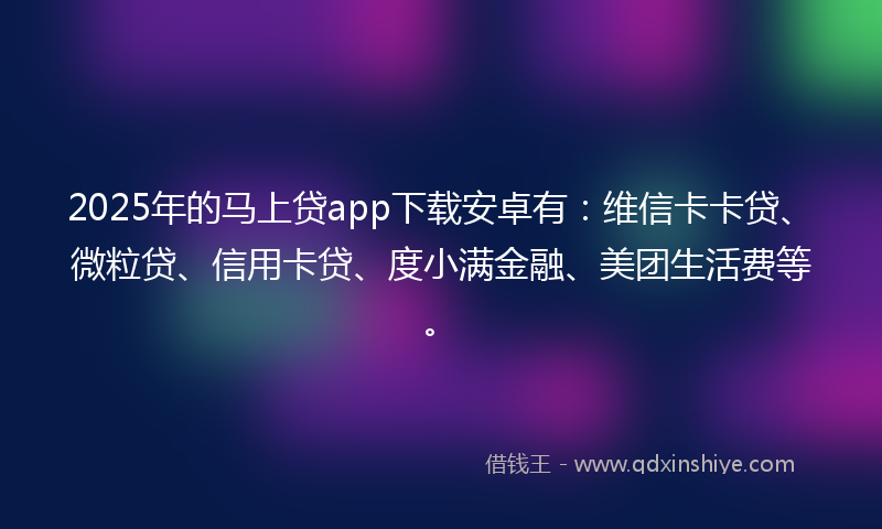 2025年的马上贷app下载安卓有：维信卡卡贷、微粒贷、信用卡贷、度小满金融、美团生活费等。