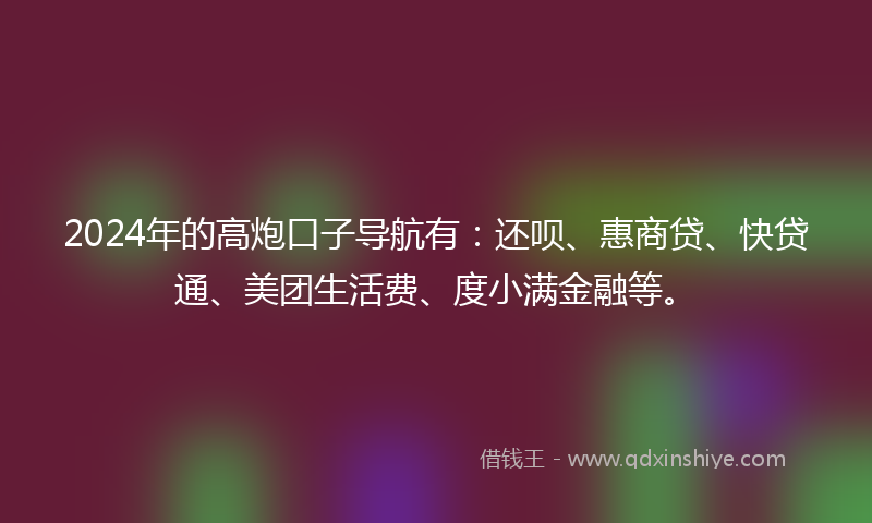2024年的高炮口子导航有：还呗、惠商贷、快贷通、美团生活费、度小满金融等。