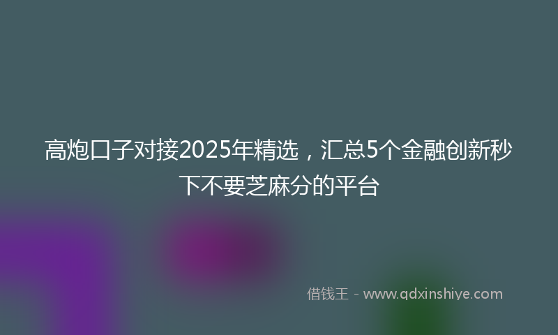 高炮口子对接2025年精选，汇总5个金融创新秒下不要芝麻分的平台
