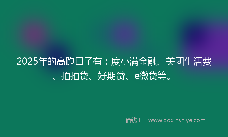 2025年的高跑口子有：度小满金融、美团生活费、拍拍贷、好期贷、e微贷等。