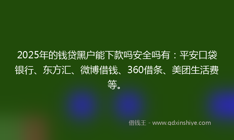 2025年的钱贷黑户能下款吗安全吗有：平安口袋银行、东方汇、微博借钱、360借条、美团生活费等。