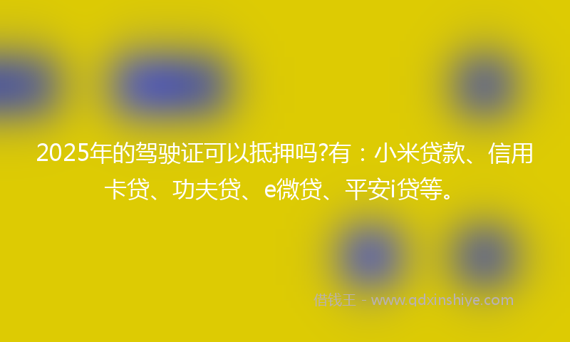 2025年的驾驶证可以抵押吗?有：小米贷款、信用卡贷、功夫贷、e微贷、平安i贷等。