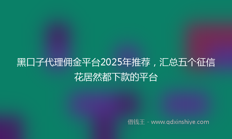 黑口子代理佣金平台2025年推荐，汇总五个征信花居然都下款的平台