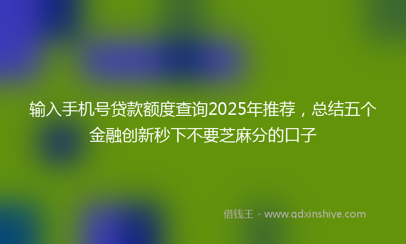 输入手机号贷款额度查询2025年推荐，总结五个金融创新秒下不要芝麻分的口子