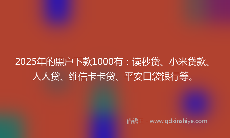 2025年的黑户下款1000有：读秒贷、小米贷款、人人贷、维信卡卡贷、平安口袋银行等。
