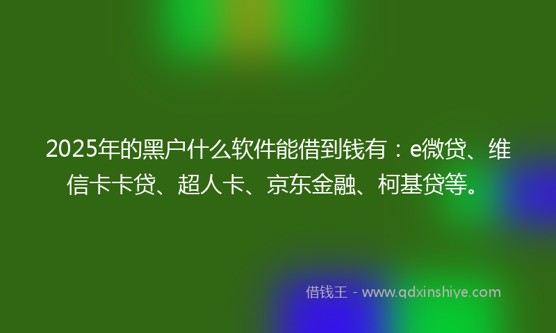 2025年的黑户什么软件能借到钱有：e微贷、维信卡卡贷、超人卡、京东金融、柯基贷等。