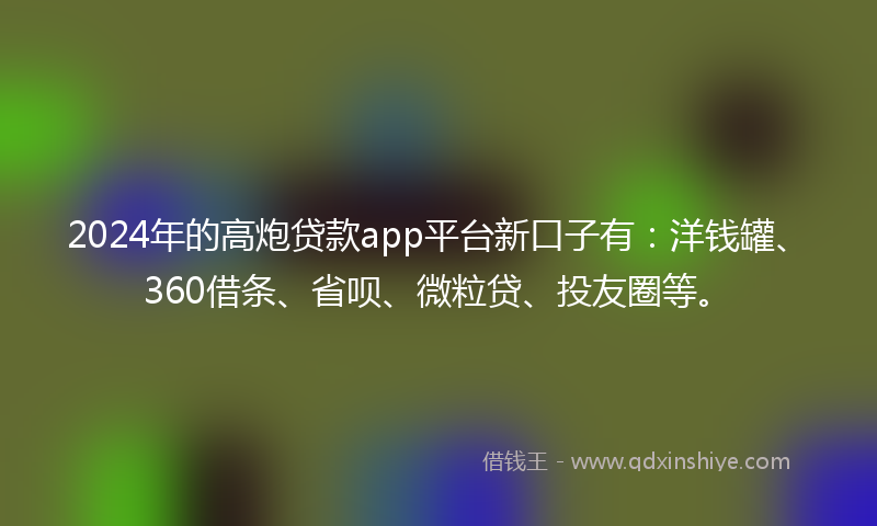 2024年的高炮贷款app平台新口子有：洋钱罐、360借条、省呗、微粒贷、投友圈等。