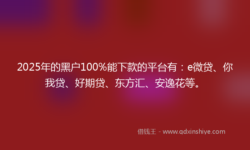 2025年的黑户100%能下款的平台有：e微贷、你我贷、好期贷、东方汇、安逸花等。
