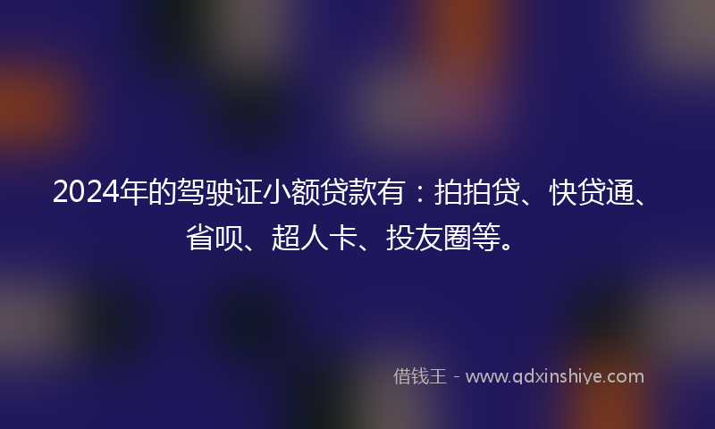 2024年的驾驶证小额贷款有：拍拍贷、快贷通、省呗、超人卡、投友圈等。