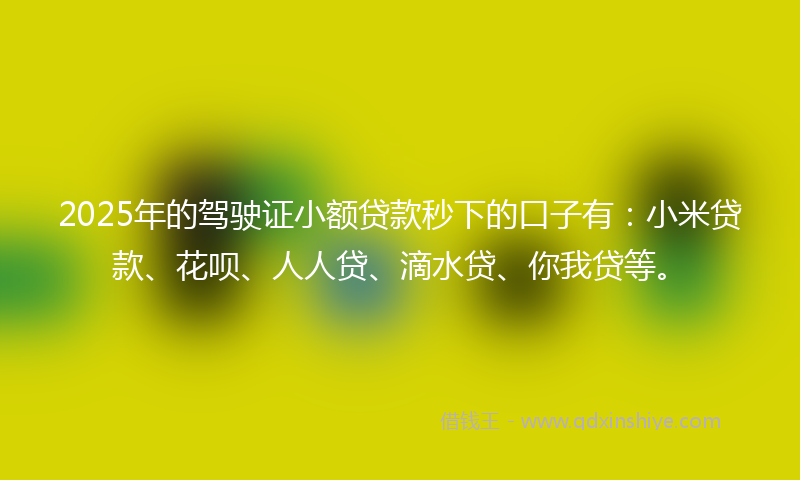 2025年的驾驶证小额贷款秒下的口子有：小米贷款、花呗、人人贷、滴水贷、你我贷等。
