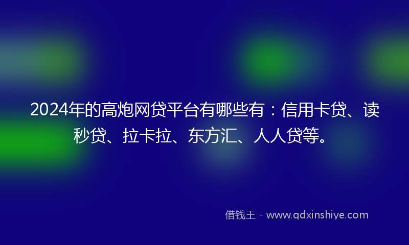 2024年的高炮网贷平台有哪些有：信用卡贷、读秒贷、拉卡拉、东方汇、人人贷等。