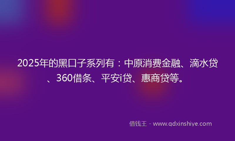 2025年的黑口子系列有：中原消费金融、滴水贷、360借条、平安i贷、惠商贷等。