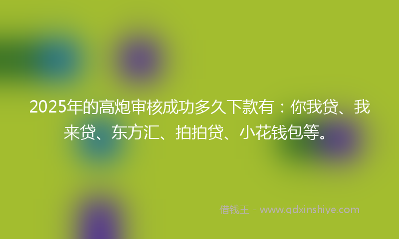 2025年的高炮审核成功多久下款有：你我贷、我来贷、东方汇、拍拍贷、小花钱包等。