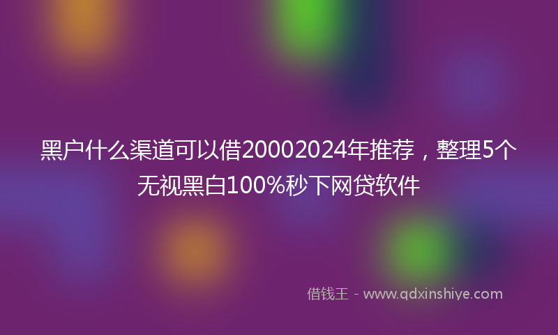黑户什么渠道可以借20002024年推荐，整理5个无视黑白100%秒下网贷软件