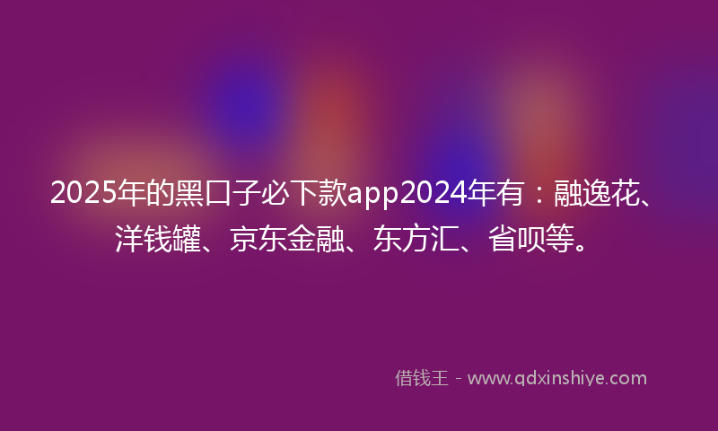 2025年的黑口子必下款app2024年有：融逸花、洋钱罐、京东金融、东方汇、省呗等。