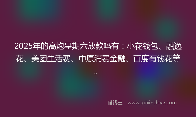 2025年的高炮星期六放款吗有：小花钱包、融逸花、美团生活费、中原消费金融、百度有钱花等。