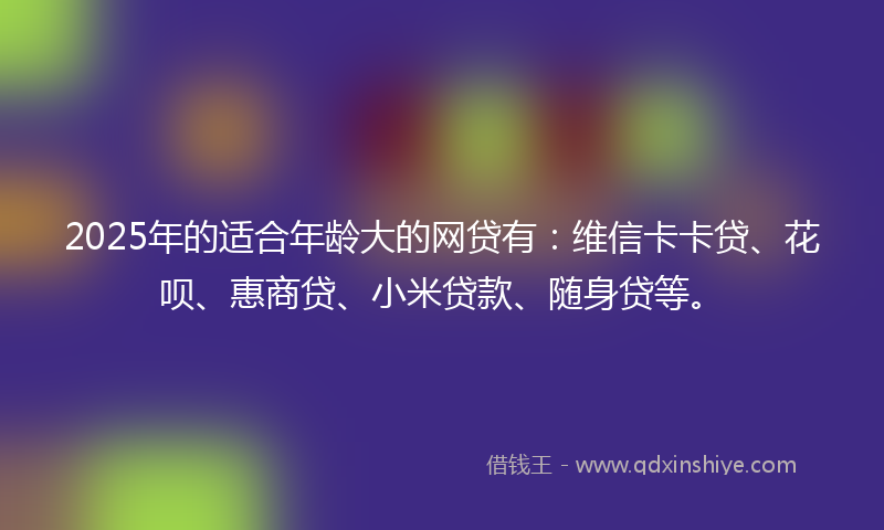 2025年的适合年龄大的网贷有：维信卡卡贷、花呗、惠商贷、小米贷款、随身贷等。